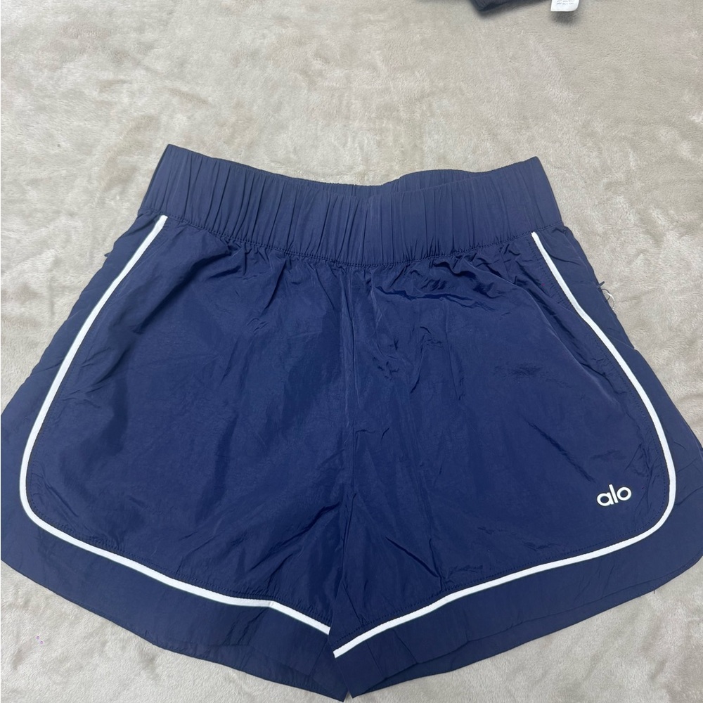 ALO Yoga Navy Athletic Shorts with White Trim